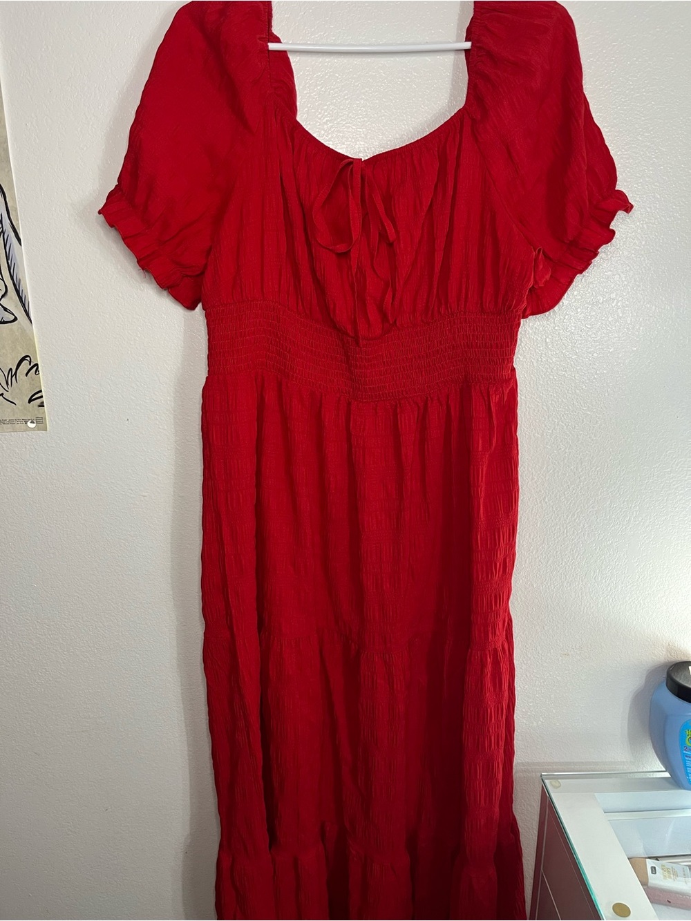 SHEIN Red One-Shoulder Smocked Maxi Dress